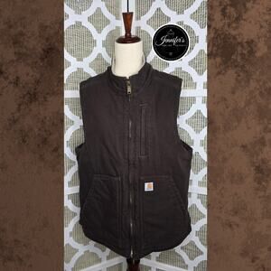 Carhartt Women's Dark Brown Relaxed Fit Sherpa Lined Washed Duck Vest-L 12/14